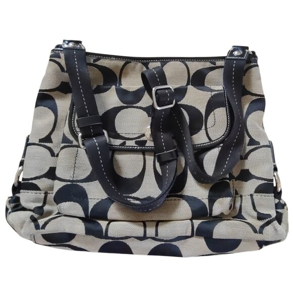 Coach Signature Daisy File Bag Shoulder Crossbody Jacquard Black Tan F16558 - Picture 1 of 16